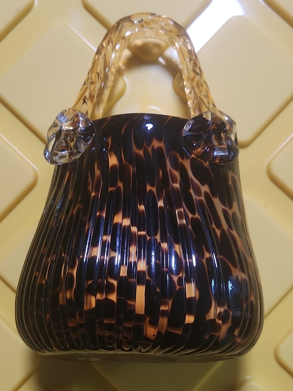Tortoiseshell Pattern Glass Handbag with Clear Handles